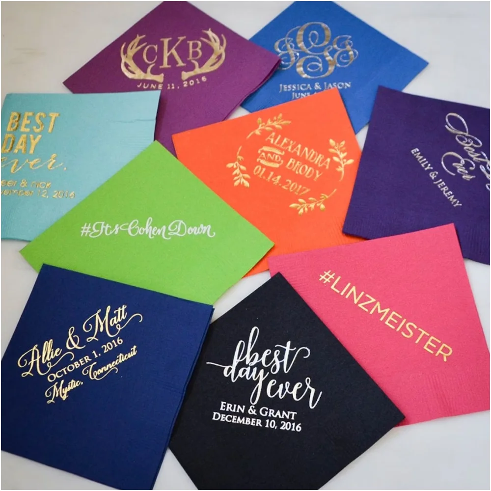 

50 Personalized Printed Party Napkins, Foil Printed Napkins, Wedding Napkins, Personalized Cocktail Napkins, Customizable Party