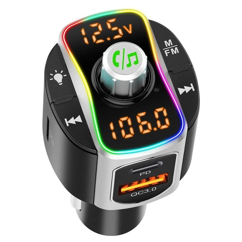 

Car FM Transmitter Bluetooth 5.0 MP3 Audio Player QC3.0+PD Fast Charging Wireless Handsfree Car Kit with LED Backlit