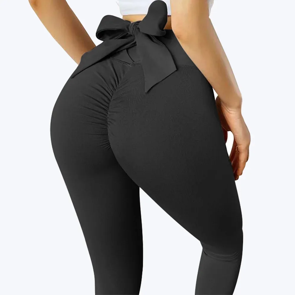 Back Waist Bow Yoga Pants Seamless Leggings Women Sexy High Waist Booty Lifting Hip Sports Fitness Pants Work Out Leggings