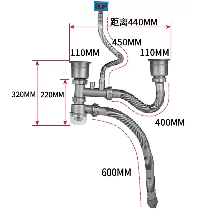 110mm 140mm Kitchen Vegetable Washing Basin Downcomer Sink Double Trough Basin Drainer Deodorant Fittings Downcomer Drain Pipe