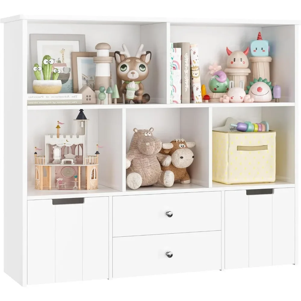 Toy Storage Organizer with 4 Drawers, Toy Organizers and Storage with Concealed Wheels and 5 Cubbies