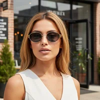 Small Metal Frame Oval Sunglasses For Women  Brand Designer Fashion Luxury Shades UV400 Eyewear Men Vintage Sunglasses 2180 2