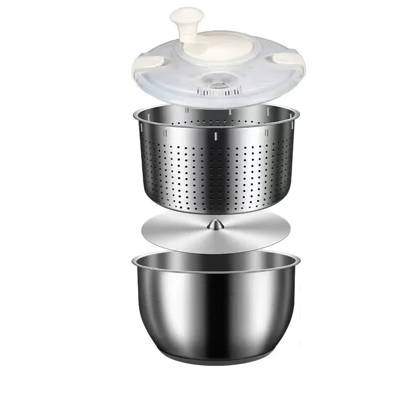 Stainless Steel Salad Spinner Drainer Spin Dryer Washer Dehydrator Dewatering Washing Machine For Fruit Vegetable