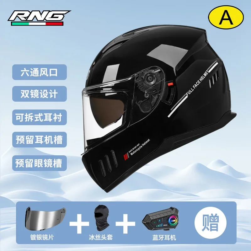thumbnail image 1 of Casco de motocicleta RNG con Bluetooth y doble lente, para otoño e invierno, con forro interior cálido y ventilación, 1 of 5