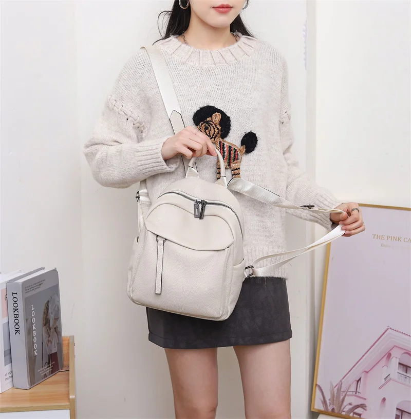 Kleine Frauen Echtes Kuh Leder Rucksack Casual Damen Reise Echtes Leder Schulter Tasche Anti-diebstahl Mädchen Rindsleder Schule Bagpack – Detail 6