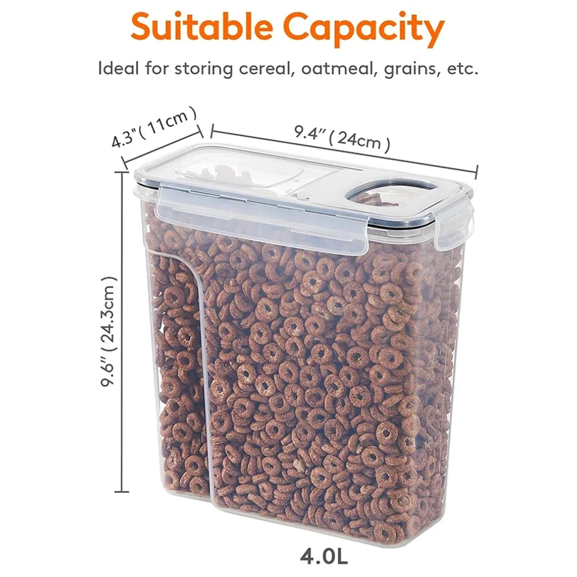4L Cereal Storage Containers with Lids 1/2/4pcs Airtight Food Moistureproof Tank with Label Stickers Kitchen Organization Box 6