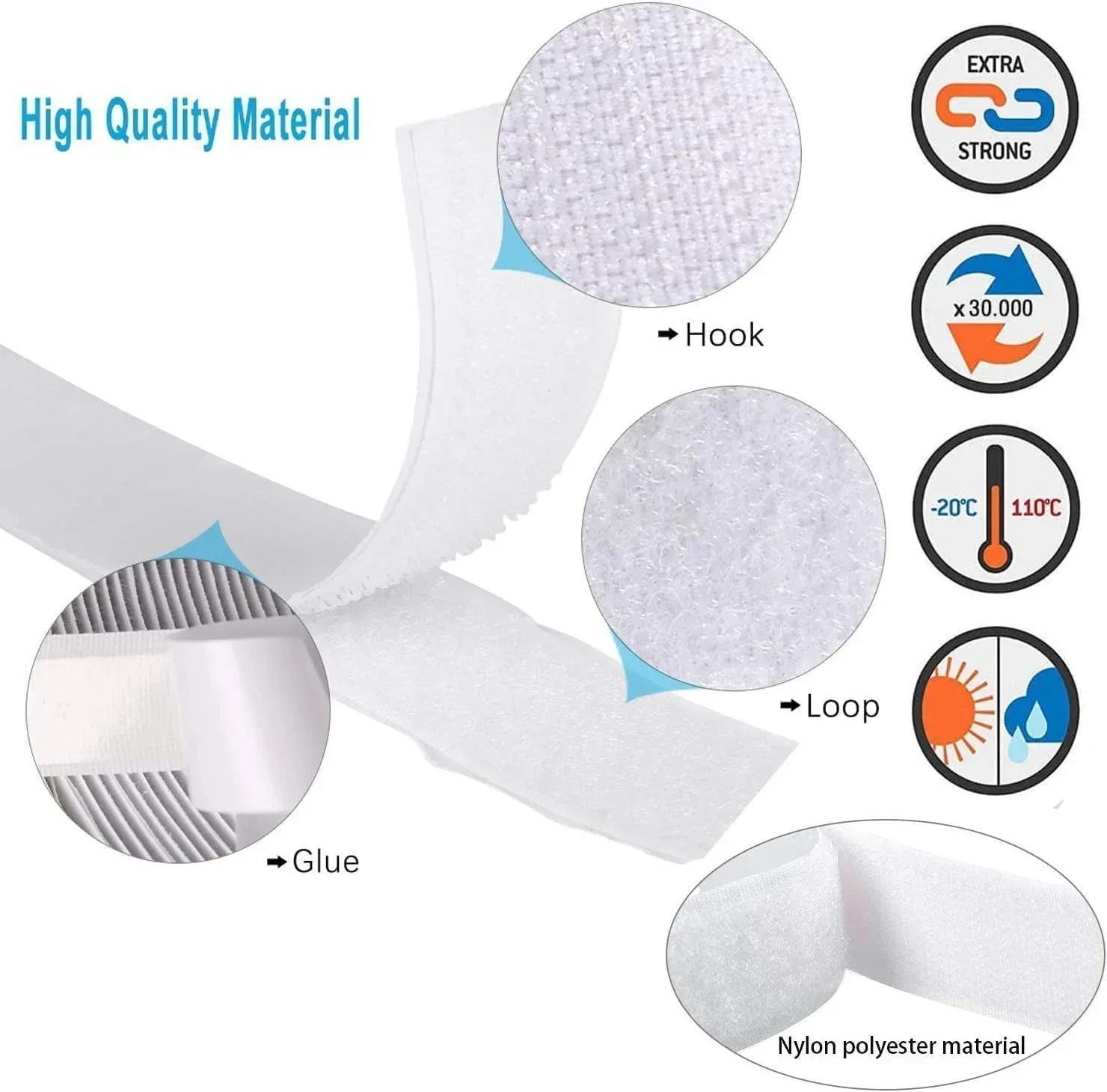Heavy Duty Double Sided Self Adhesive Hook and Loop Tape