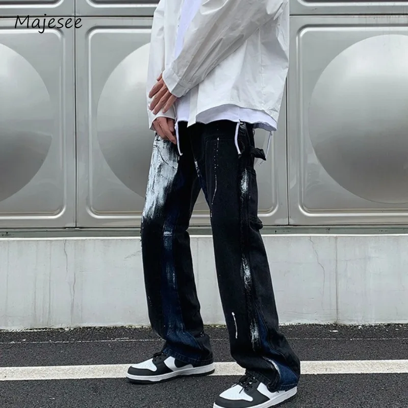 

Jeans Men Chic Straight Trousers High Street Ins Korean Style Hip-hop Spliced Fashionable Personality Cozy Students Handsome New