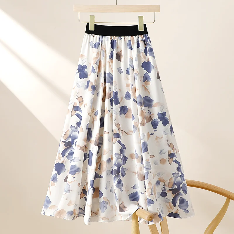 Spring Summer Elegant Fashion Harajuku Slim Fit Female Clothes Loose Casual All Match Floral Dress High Waist Printed Skirts