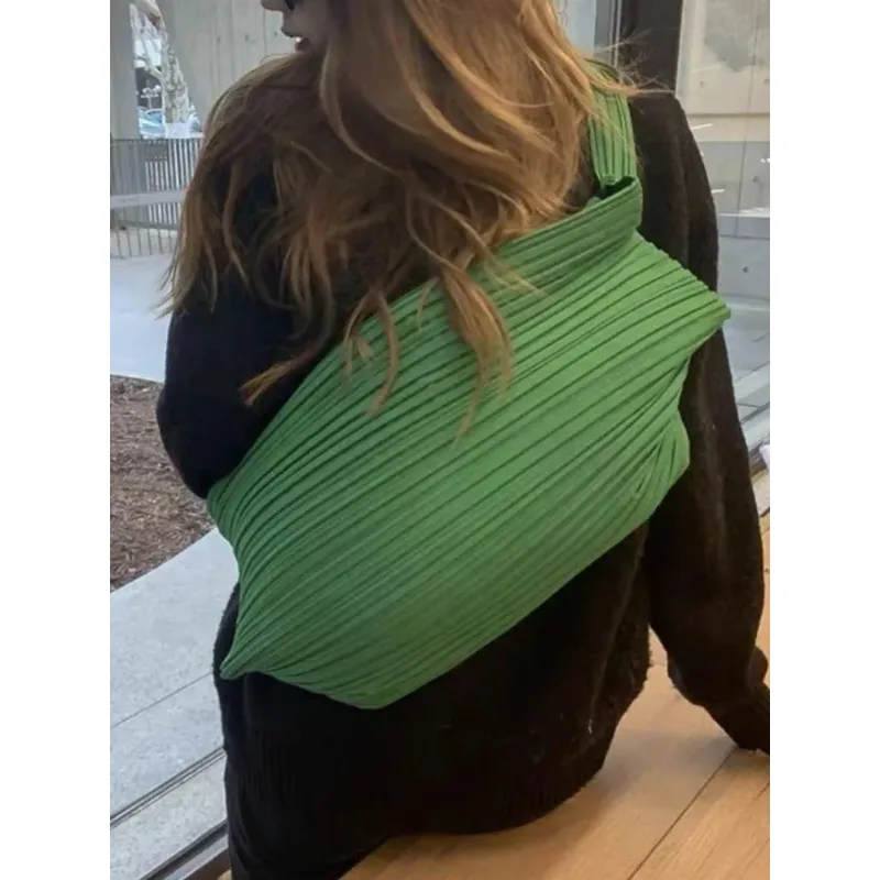Miyake Fashion Folding Women's Crossbody Bag Solid Color Multi Functional Leisure Outdoor Vacation Bag Simple Backpack 6
