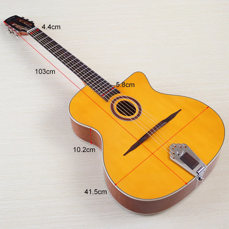 Gypsy djangoアコースティックギター、ソリッドスプルースウッドトップ