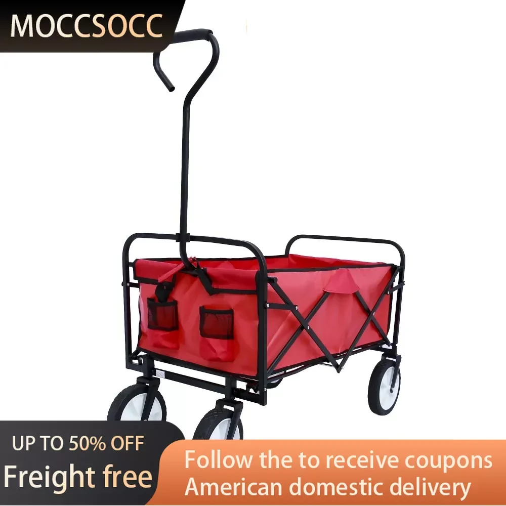 

Folding Wagon Garden Shopping Beach Cart - Red Freight Free Camping Supplies Carts Hiking Sports Entertainment