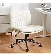 Marsail Armless-Office Desk Chair with Wheels: PU Leather Cross Legged Wide Chair,Comfortable Adj...