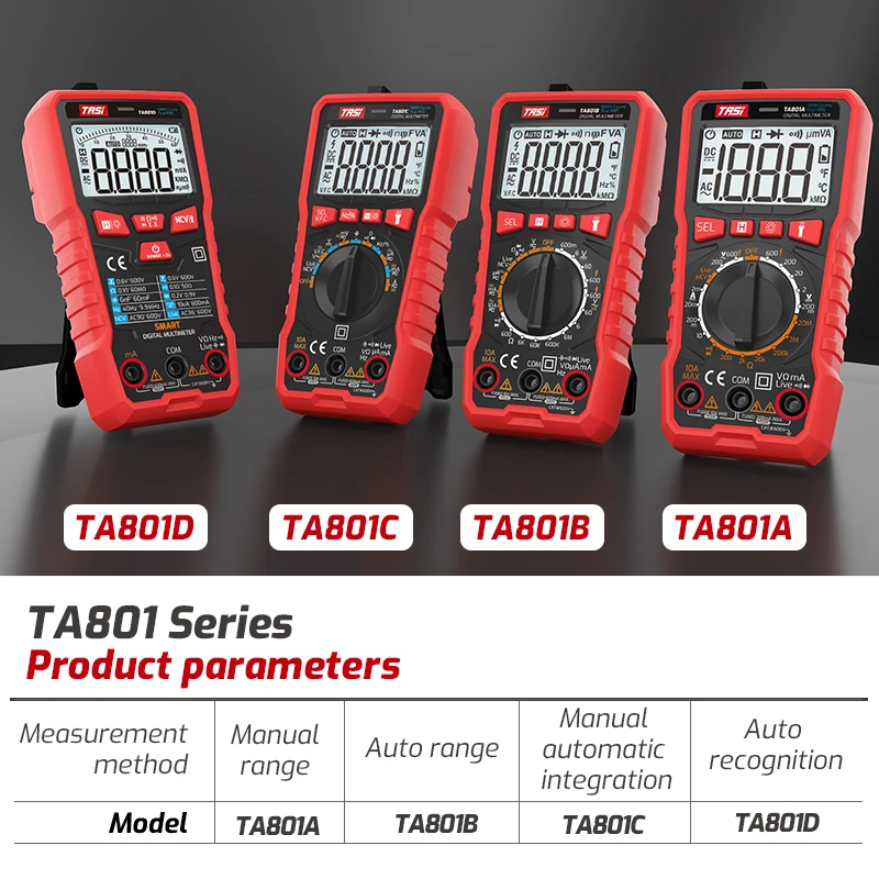 Digital Multimeter Mini Smart Ture Rms Ac Dc Ncv Auto Range Digital Meter Tester Voltage Meter TASI TA801A TA801B TA801C TA801D