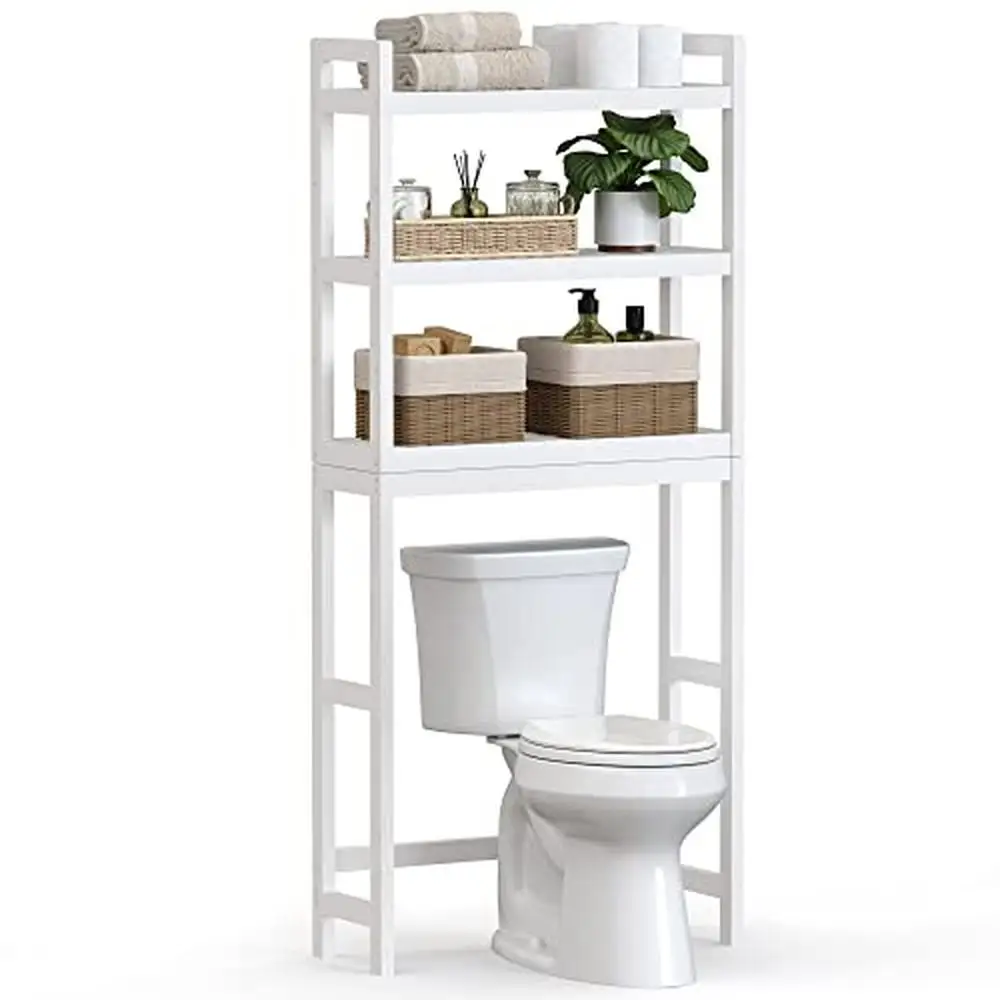 

3-Tier Bamboo Over Toilet Organizer Adjustable Shelf Greenery Bamboo Laundry space organizer No Tipping High Stability Easy