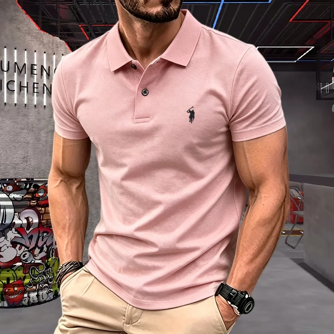 Polo da uomo a maniche corte in 100% poliestere, di alta gamma, con ricamo pony, per l'estate 2026, lusso e moda, top da golf, T-shirt casual - immagine 5