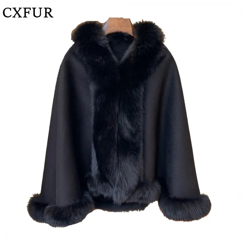 

Classic Ladies Elegant Wool Capes Stole Women Winter Cape Poncho with Fox Fur CX-B-P-86