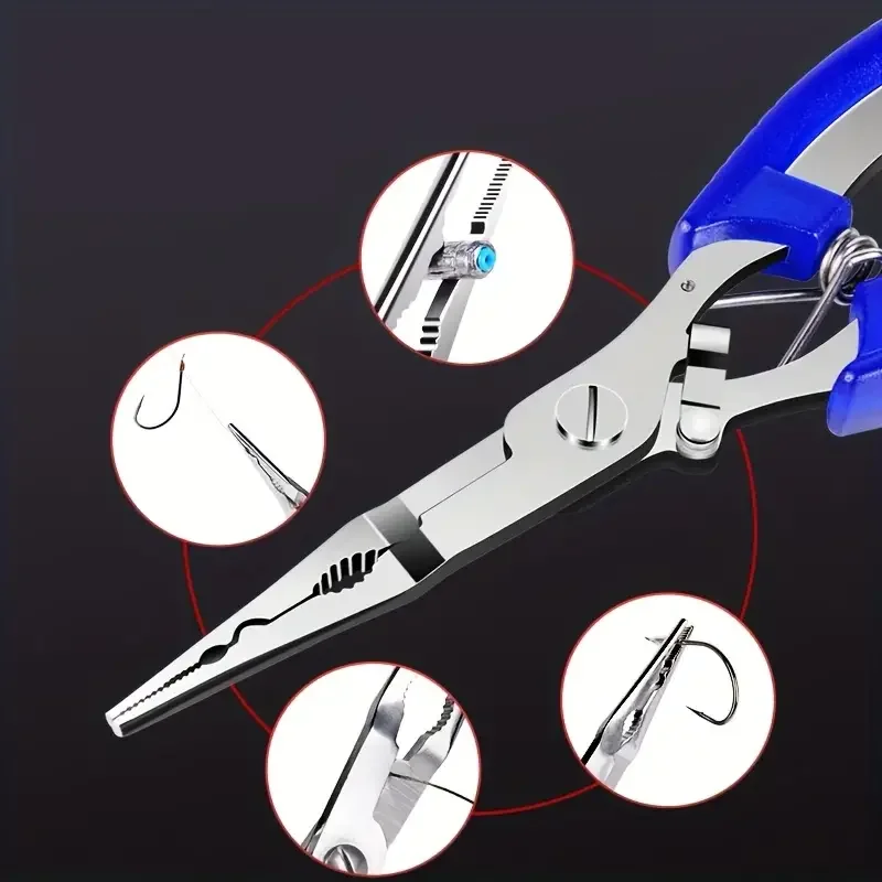 Fishing pliers stainless steel fishing pliers with non-slip handle and hook remover durable and multifunctional fishing scissors