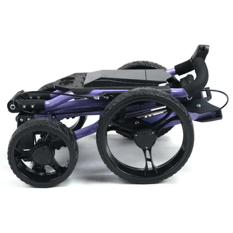 Outdoor Golf Play 4 Wheel Collapsible Aluminum Goft Club Push Pull Cart Portable Foldable Brown Golf Trolley With Hand Brake