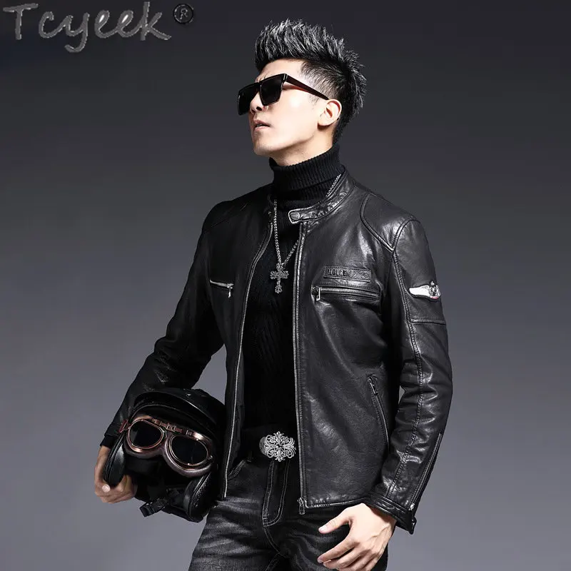 

Tcyeek Men Leather Coat 2023 Korean Genuine Leather Man Jackets Chic Real Sheepskin Motocycle Jacket Short Chaquetas Hombre Tide