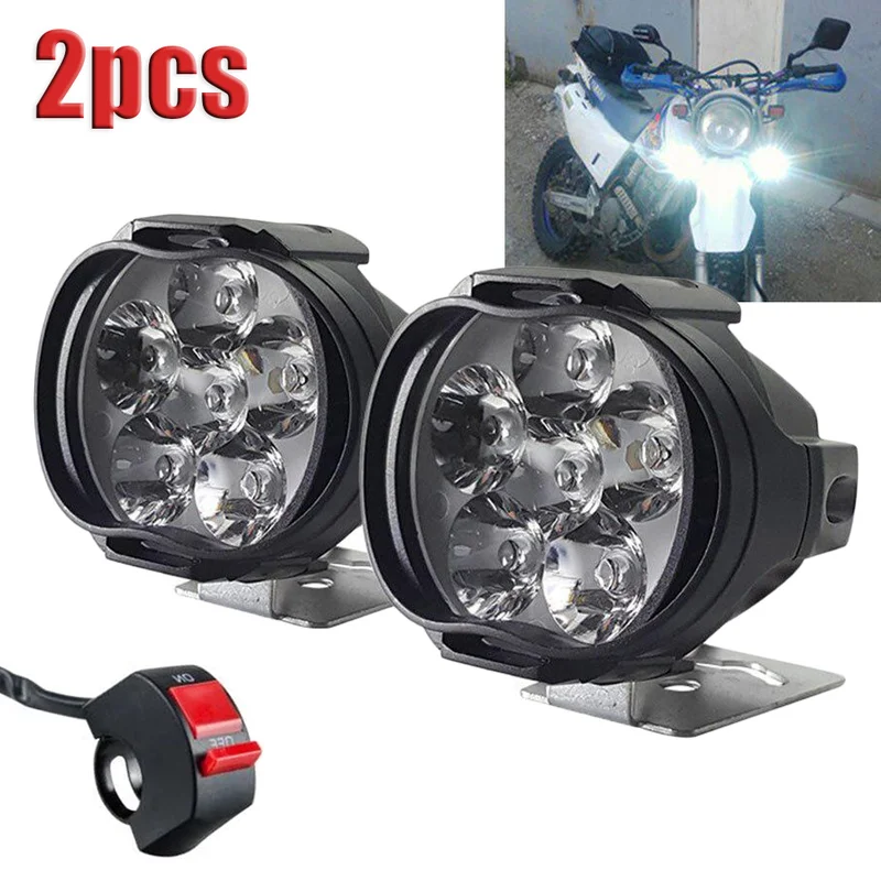 

2pcs 6 LED Motorcycle Headlight High Brightness Auxiliary Spotlights Scooters Waterproof Modified Light Bulbs with Switch