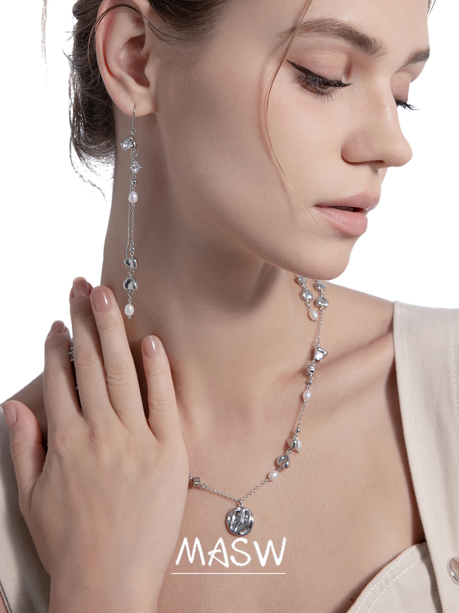 MASW Original Design Jewelry Multi Layers High Quality Brass Thick Silver Plated Irregular Bead Dangle Earrings For Women 2023