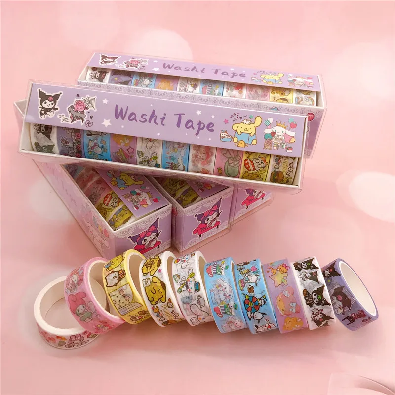 

10Pcs Kawaii Sanrio Adhesive Tape Hello Kittys Accessories Anime Hand Account Diy Materials Stickers Decoration Toys Girls Gift