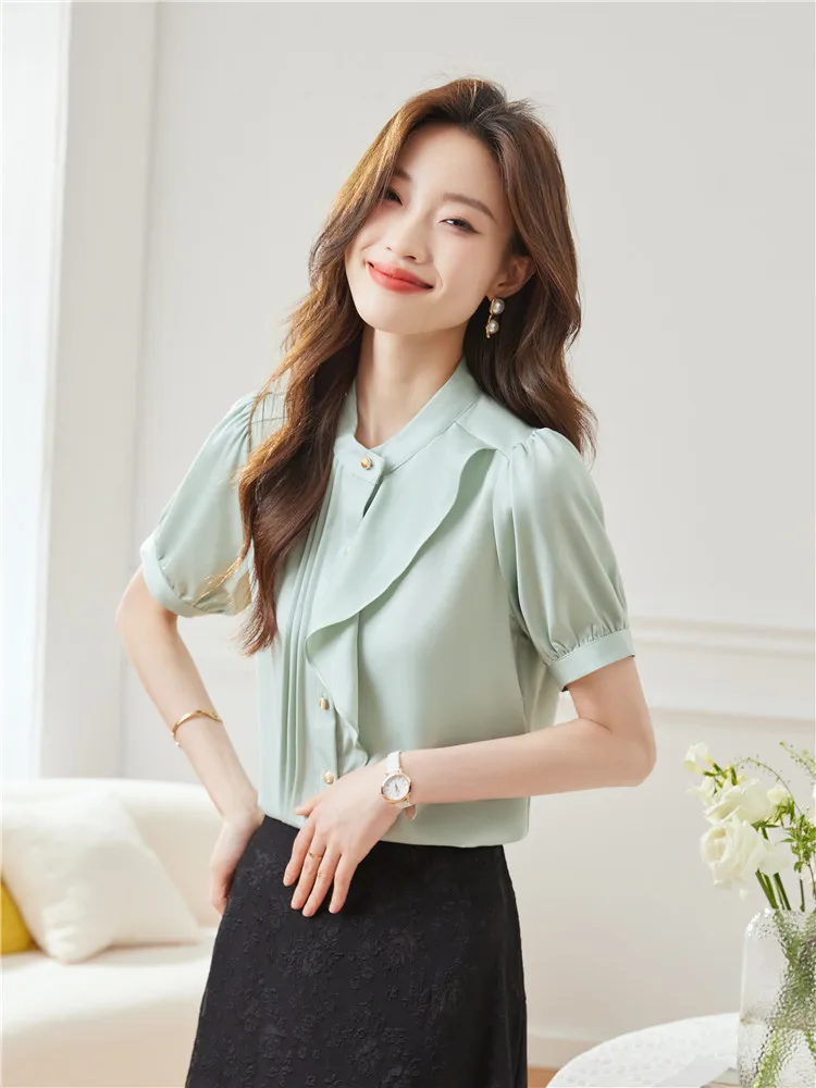 Manga Corta Blusas Manga Acero Camisa De Gasa De Manga Corta Con