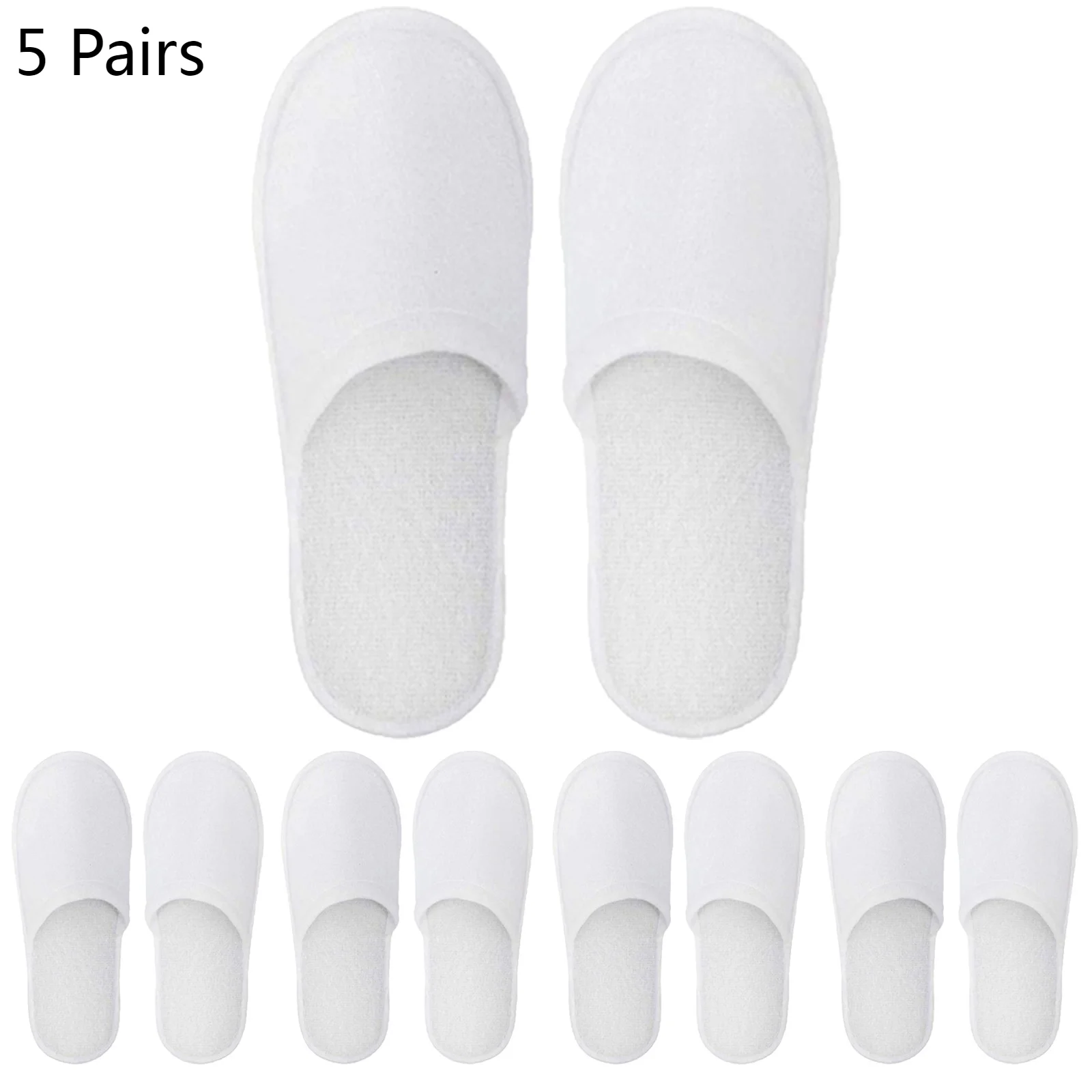 1pair Disposable Travel Hotel Slippers White Towelling Closed Toe Spa ...