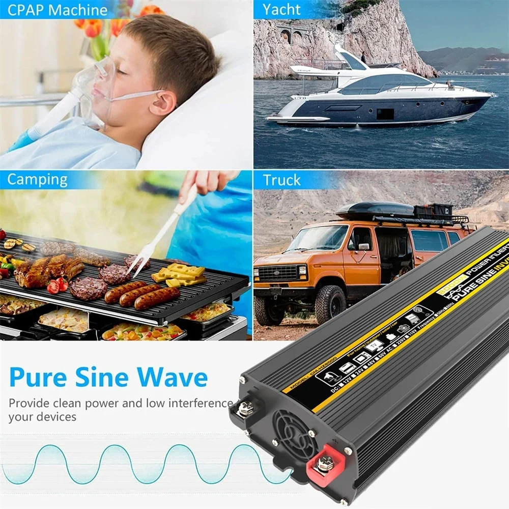 Pure Sine Wave Power Inverter 3000W-8000W DC12V to AC 220V Converter for Car Home