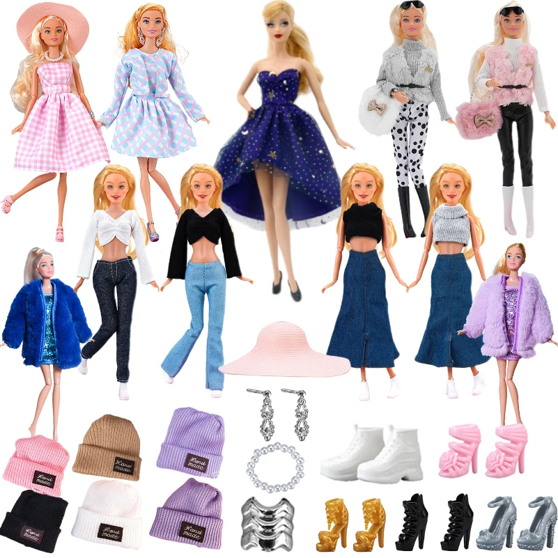 1Set Dress Coat Hats Pants Sweater Jeans Skirt Clothes Doll Accessories Toys For 1/6 Doll Barbie Doll