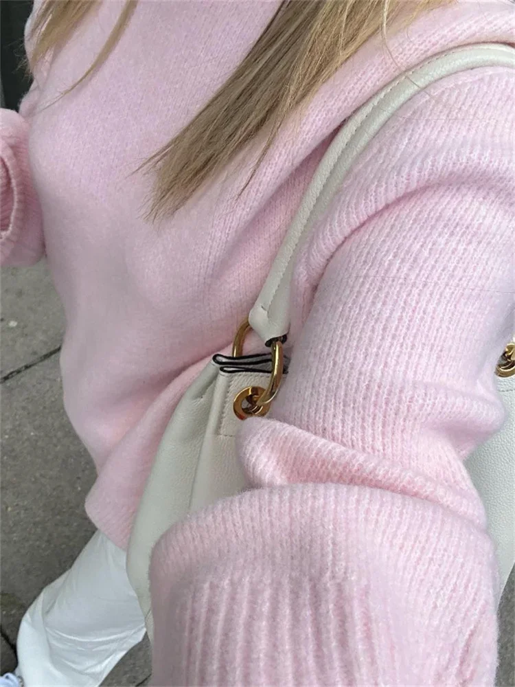 Tossy Pink Knitwear Sweater Pullover For Women Long Sleeve Fashion Loose Patchwork Cute Y2k Top Female Knit Elegant Pullover New 4