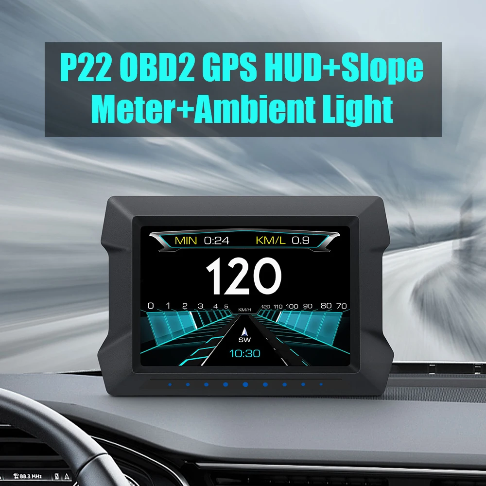

Автомобильная электроника P22 Dual System HUD OBD2 GPS, наклон, внешний дисплей, Спидометр с превышением скорости, Сигнализация низкого напряжения