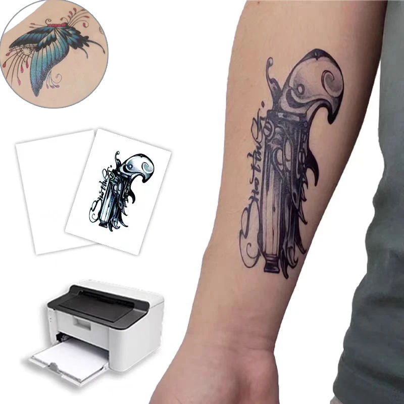 5/10 set di carta di trasferimento A4 fai da te arte impermeabile tatuaggio temporaneo carta per la pelle stampante a getto d'inchiostro o laser adatta per adulti bambini - immagine 3