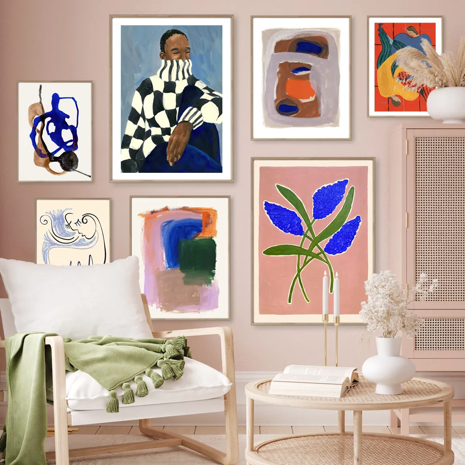 

Abstract Read Girl Plant, Colorful Geometry and Print Line Wall Art, Canvas Painting, Mural Pictures, Living Room Decor