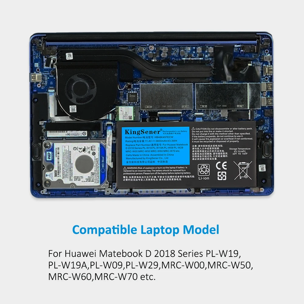 Kingsener Hb46k497ecw Bateria do Portátil para Huawei Matebook d 2023 Pl-w19 Pl-w19a Pl-w09 Pl-w29 Mrc-w50 W60 W70 Series 43.3wh - Imagem 4