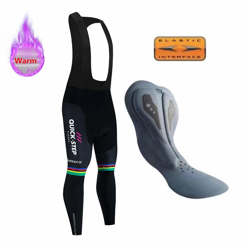 Italy Winter Soudal Quick Step Cycling Tight Bib Pants Long-distance Cycling Long Pants Quick-drying Thermal Fleece