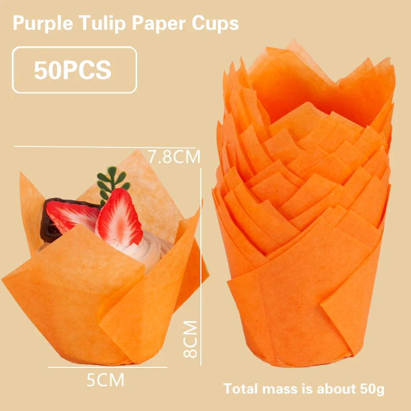 Tulip Muffin Cupcake Paper Cups - Oilproof Liners for Baking and Decorating (50 Pack)