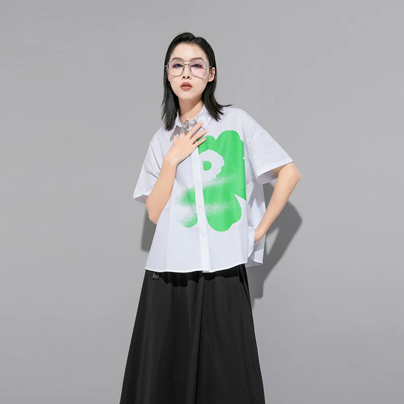 

Short Sleeve Lapel Print Shirt Tops 2023 Summer Women Streetwear Hip Hop Loose Casual Korean Style Blouse Female 202335