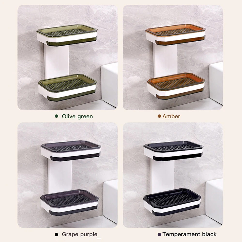 New Wall Mounted Double Layer Soap Dish Punch-Free Drawer Draining Holder Kitchen Storage Box Bathroom Organizer Rack Shelves 4