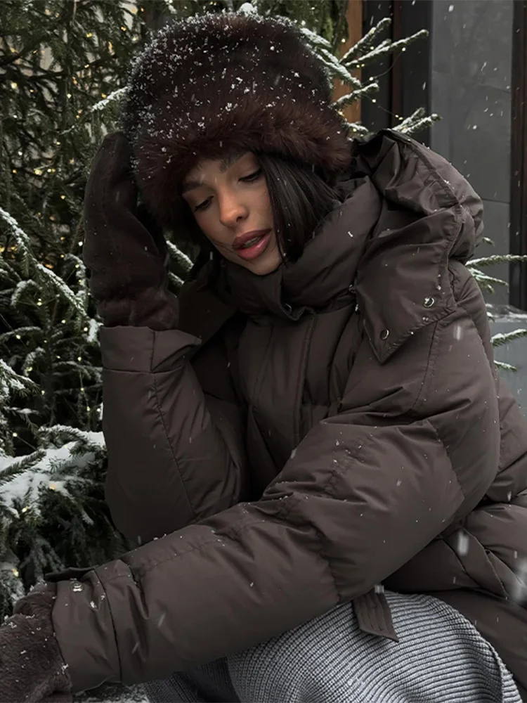 الشتاء الدافئة مقنعين سترة قطن المرأة موضة الوقوف سستة طويلة الأكمام الدانتيل يصل معطف 2025 أنثى شيك ملابس خارجية غير رسمية