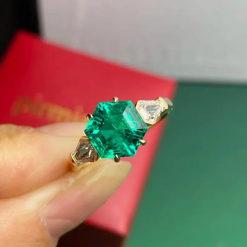 Ruihe New 18k Yellow Gold about 2.25ct Lab Grown Emerald Ring with Lab Grown Diamond Personalized Rings for Women Jewelry Gift 8 Sb6f52180bb9943fd804fab2302a3efe4T Ruihe New 18k Yellow Gold about 2.25ct Lab Grown Emerald Ring with Lab Grown Diamond Personalized Rings for Women Jewelry Gift