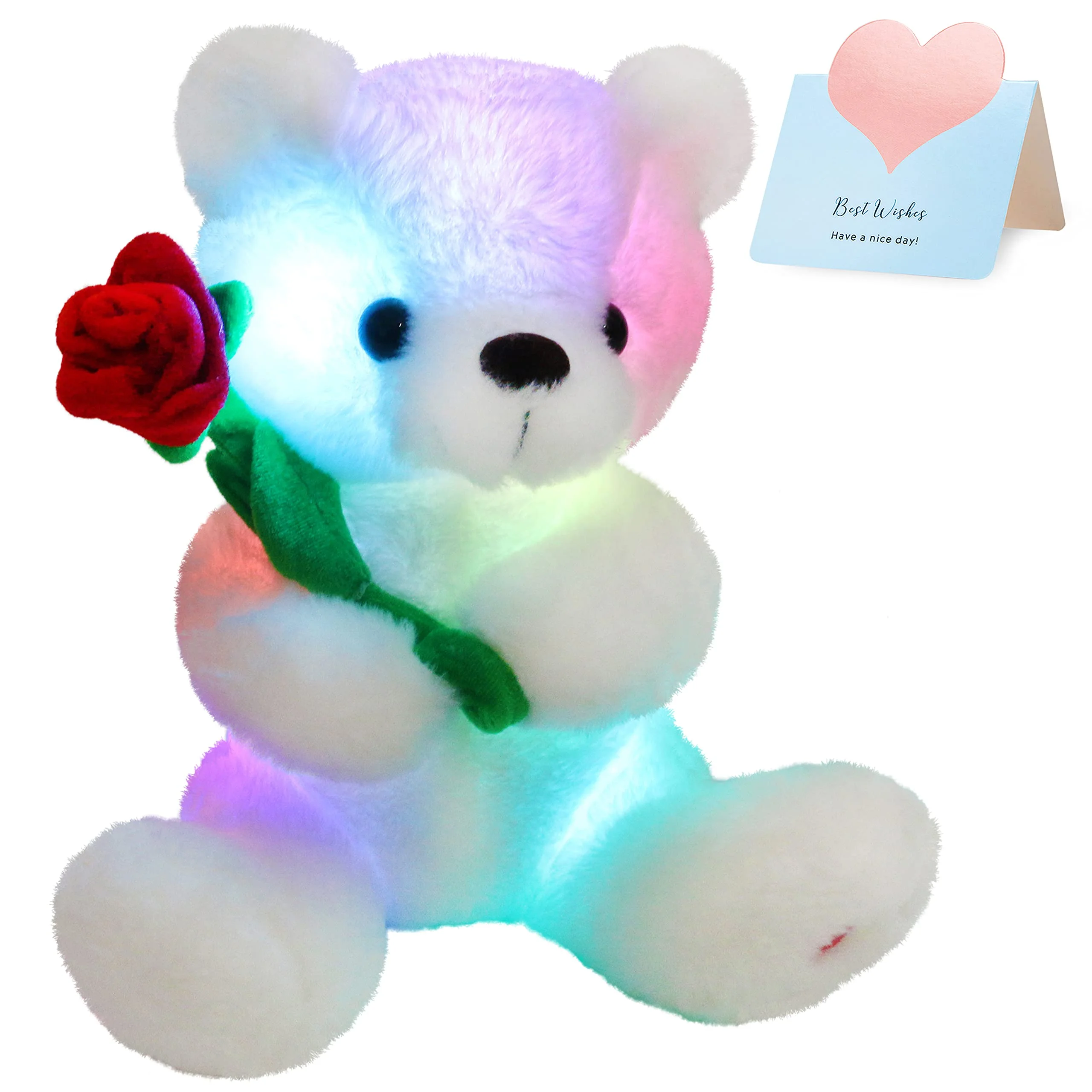 28cm Rose Flower Soft Cute Bear Plush Toys High Quality Kawaii LED Light Stuffed Animals for Girls Birthday Valentine's Day Gift