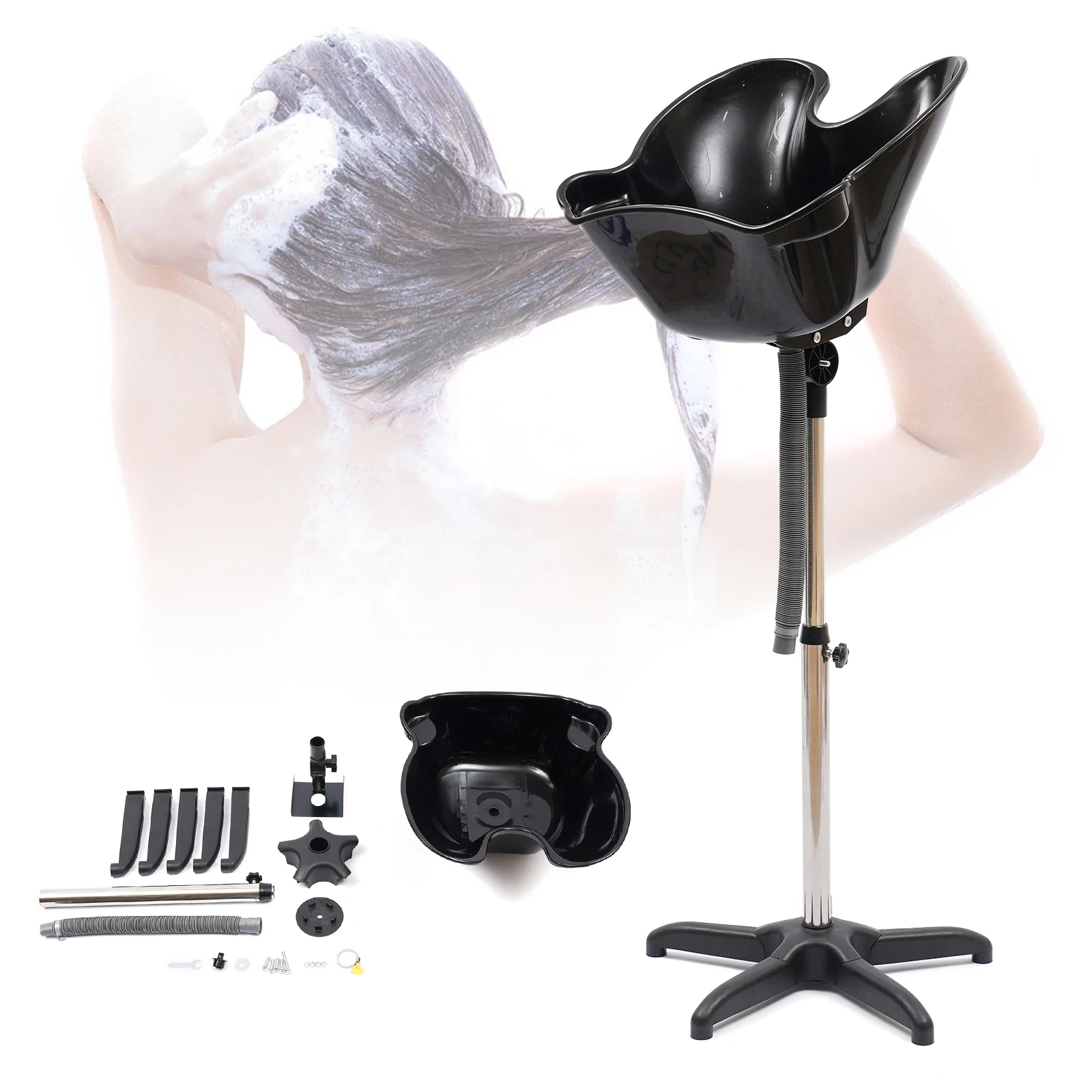 Portable Hair Washing Salon Basin Washing Hair Shampoo Bowl Backwash Adjustable 3