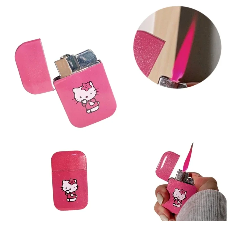 

Hello Kitty Anime Cartoon Figure Kawaii Creative Windproof Pink Flame Lighter KTV Bar Personality Cigarette Lighter Holiday Gift