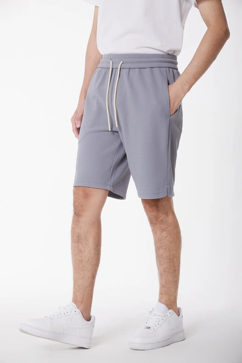 Men's Plain Solid Colors Pique Loose Casual Half Shorts Elastic Waistband Drawstring Adjustment Fashion Short with Side Pockets