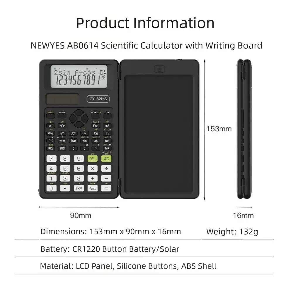 6.5인치 필기 태블릿 82MS 과학 계산기 2-in-1 접이식 2줄 디스플레이 필기 태블릿 수학 계산기