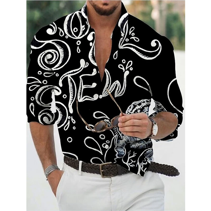

Fashion Vintage Shirts For Men Oversized Casual Shirt Flower Print Long Sleeve Tops Men's Clothing Prom Party Cardigan Blouses