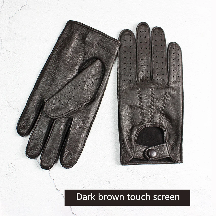 Motorcycle Riding Deerskin Gloves Men's Single-Layer Thin Fashion Hollow New Spring and Autumn Car Driving Driver Leather Gloves