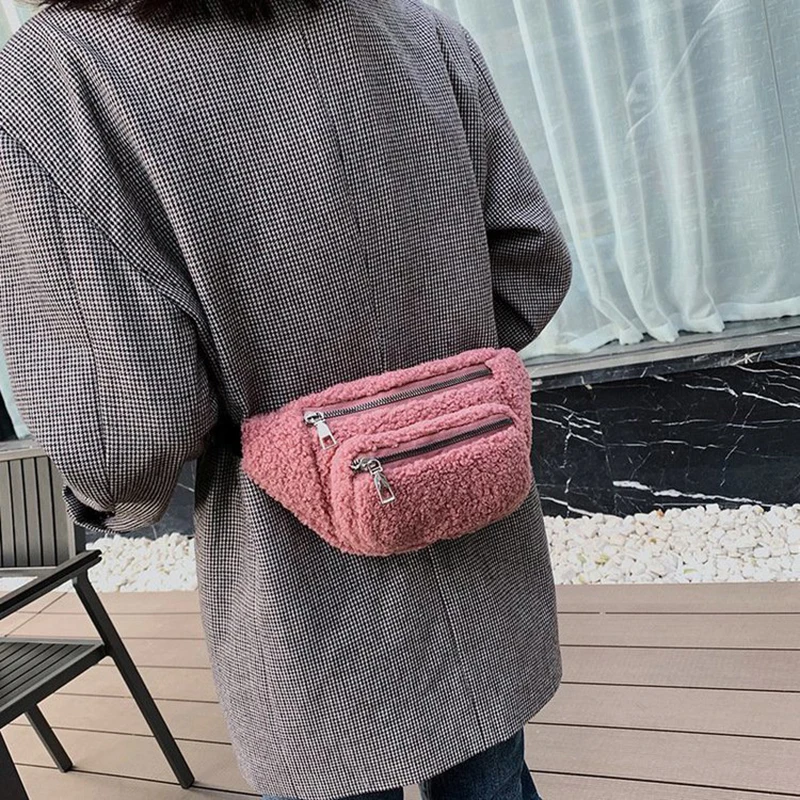 Plush Women's Waist Bag Solid Color Belt Bags Shoulder Crossbody Chest Bag Brand Designer Female Fanny Pack Banana Hip Purse